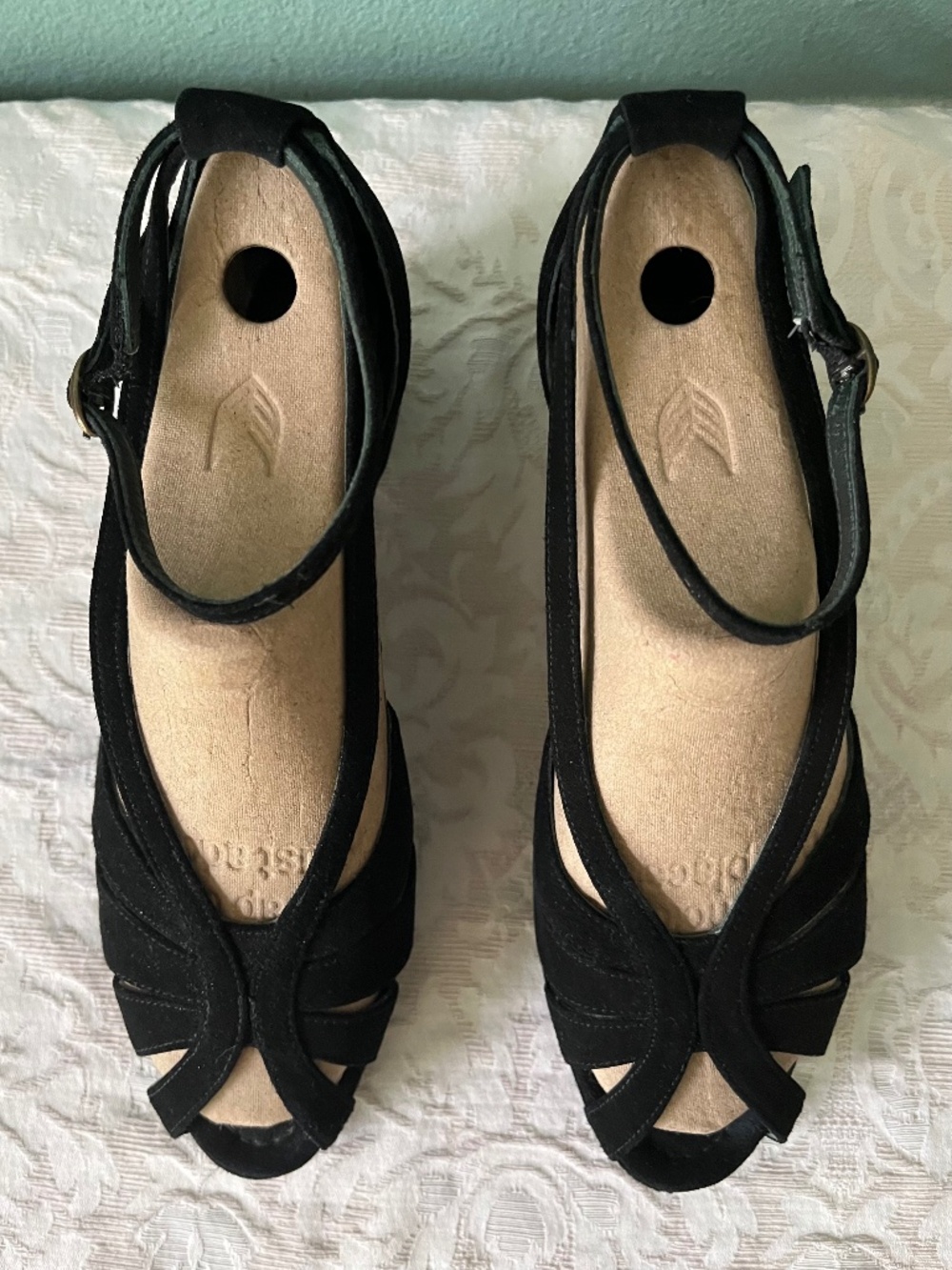 Donald J. Pilner Black Nubuck Dressy Wedge Sandals   Worn Twice  Size 7 - Picture 3 of 12